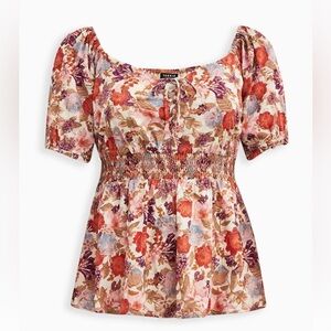 Torrid NWT Georgette Eyelet Smocked Waist Womens Puff Sleeve Blouse Boho Size 5X